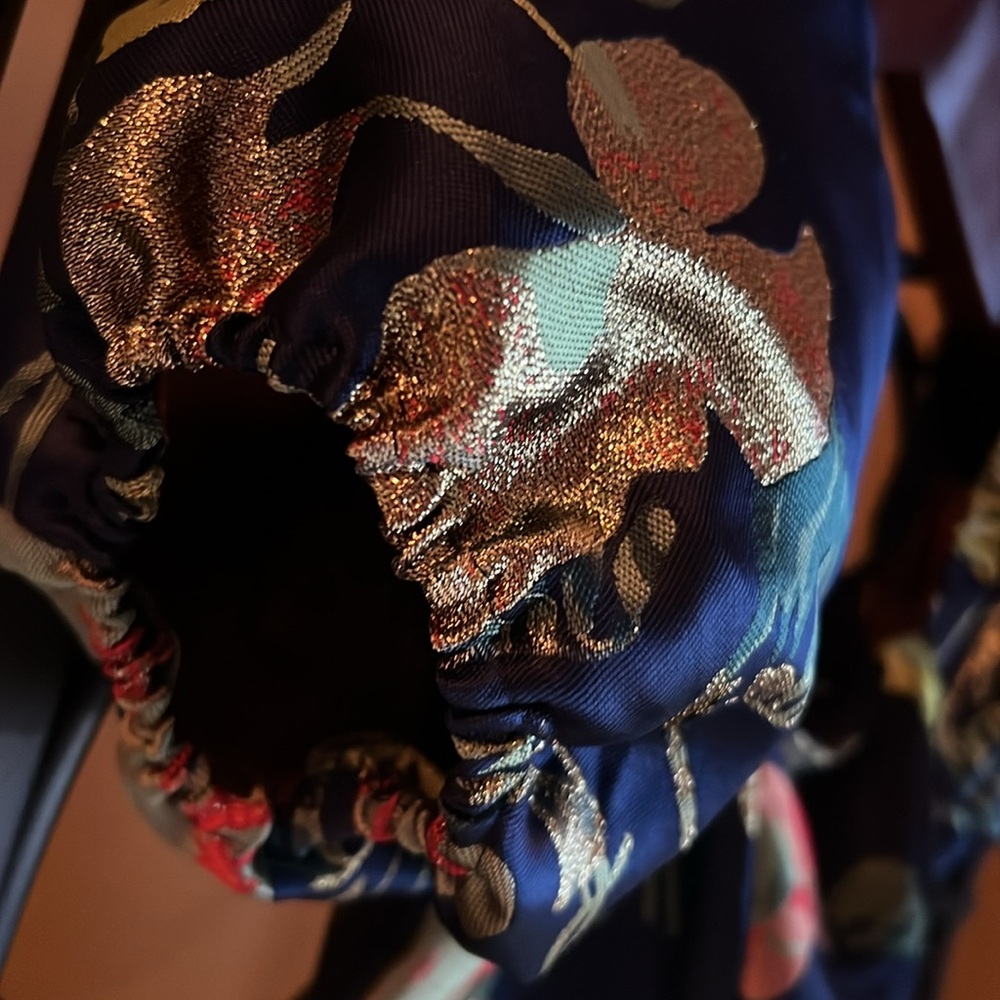 LULU’S “So Stunning Navy Blue Floral Jacquard Puff Sleeve Mini Dress” - Picture 6 of 16